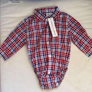 Janie and Jack Red and Blue Checkered Baby Bodysuit (3-6m)